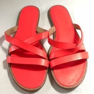 J. Crew Flat Strappy Slip On Sandals Bright Orange Women’s SZ 9